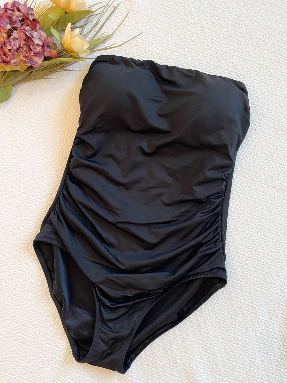 Lands’ End Black Bandeau One Piece Swimsuit Size 10L
